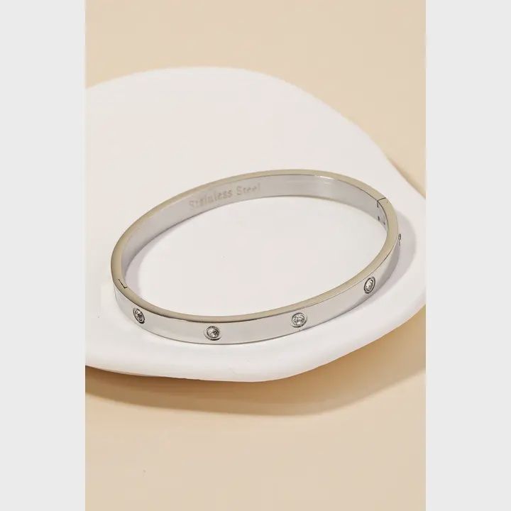 Rhinestone Bangle Bracelet, Color: Silver