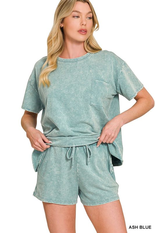 French Terry Acid Washed Relaxed Top &amp; Short Set