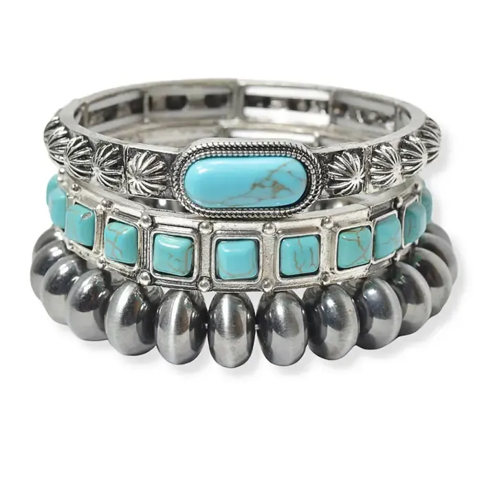 Western Turquoise Multi Layered Stretch Bracelet