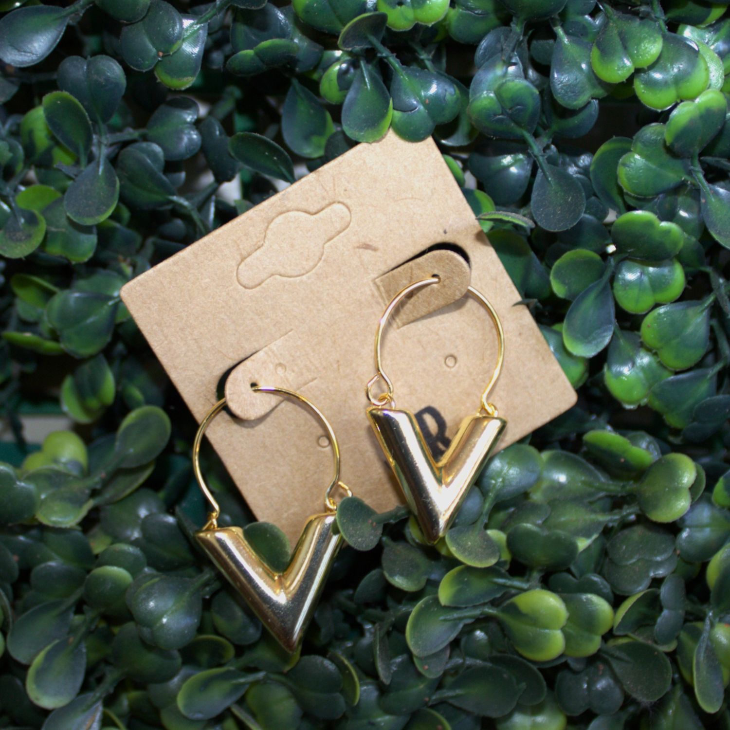V Earrings, Color: Gold