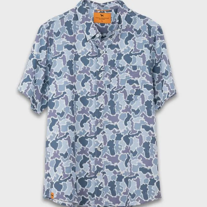 Men's Coastal Button Down Shirt-Blue Camo, Size: Small