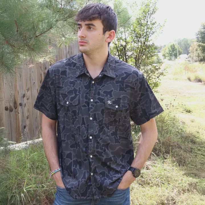 Southern Limit Button Down Black Camo, Size: Small