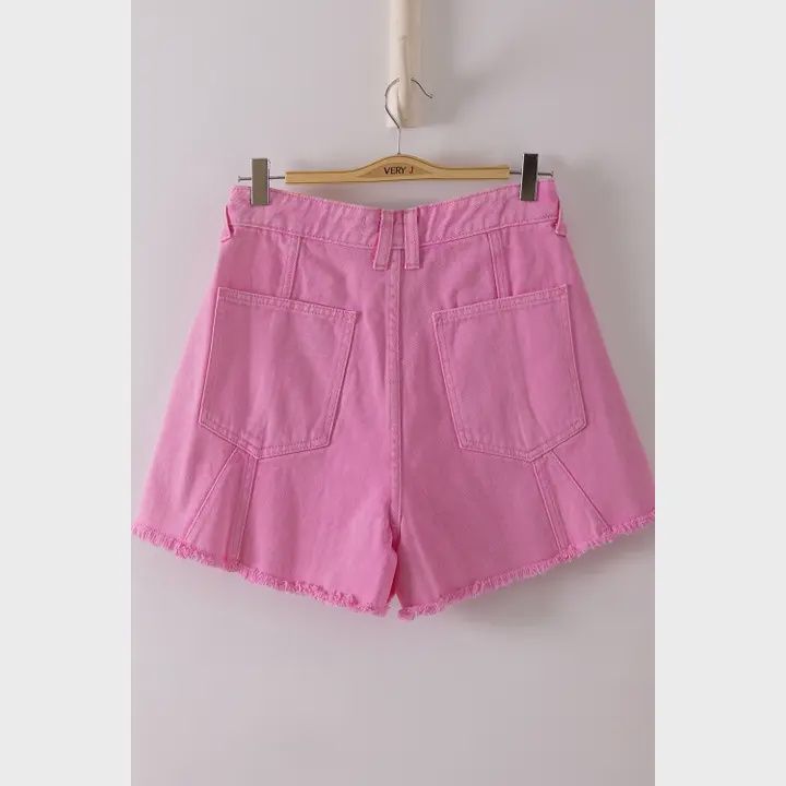 VERY Jean Mineral Washed Denim Frayed Hem Shorts, Color: Pink, Size: Small