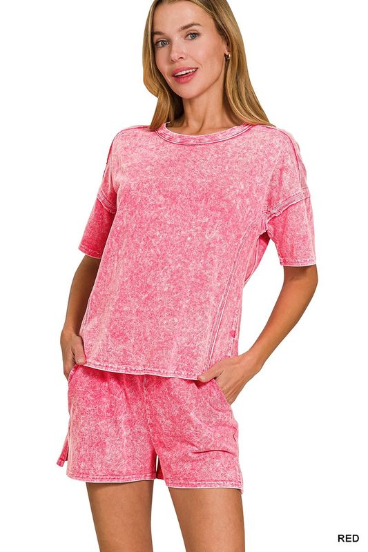 Halo Snow Washed Short Sleeve Tee &amp; Shorts Set