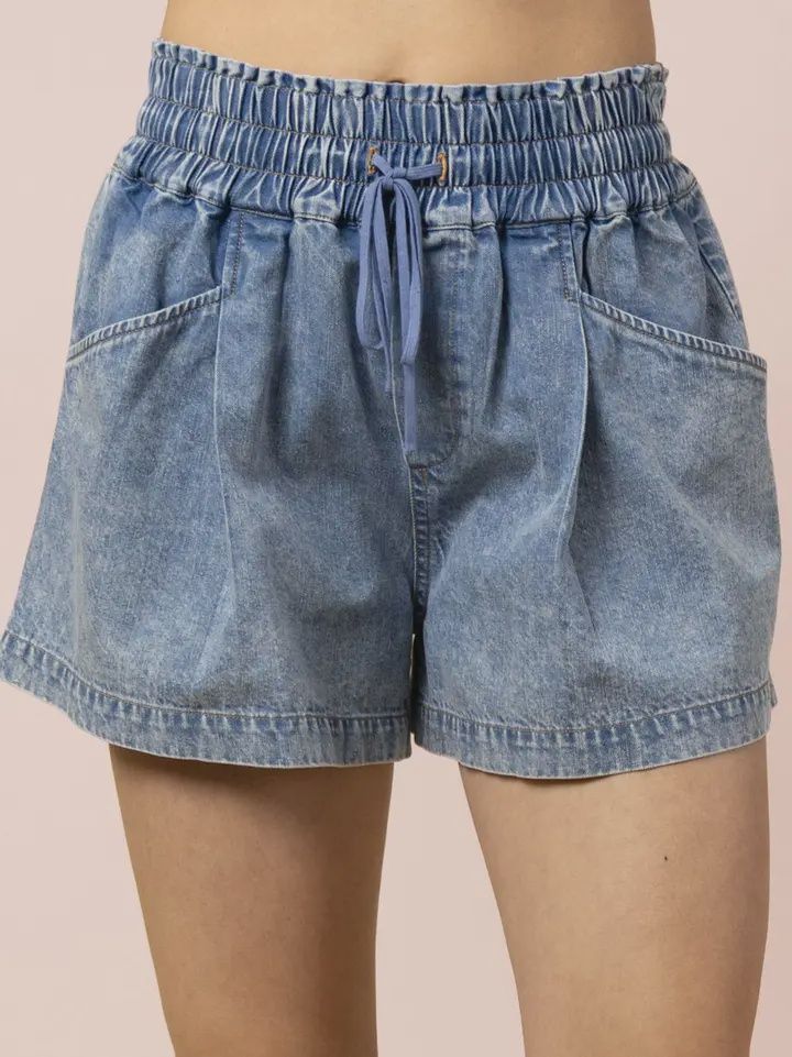 PLUS Size Elastic Waist Washed Chambray Shorts, Color: Dark Indigo, Size: 1X-Large