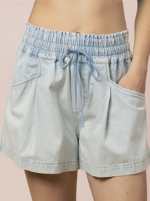 PLUS Size Elastic Waist Washed Chambray Shorts