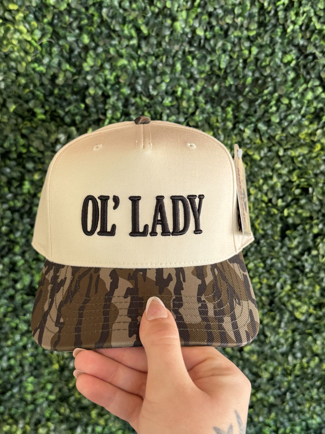 Ol Lady Trucker Hat, Color: Retro Mossy Oak Bottomland/Natural