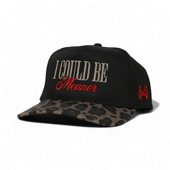 I Could Be Meaner Trucker Hat, Color: Retro Leopard/Black