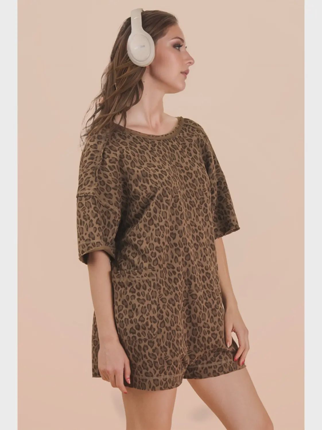 Leopard Printed Knit Comfy Romper, Size: Small