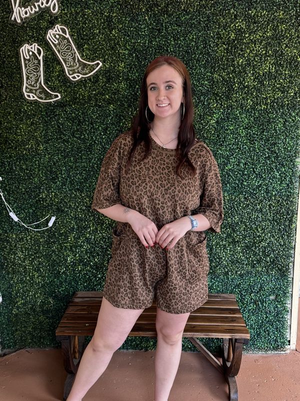 Leopard Printed Knit Comfy Romper