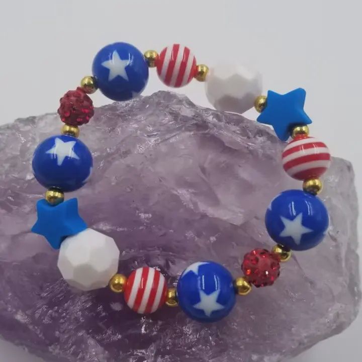 Patriotic Chunky Bead Stretch Bracelet