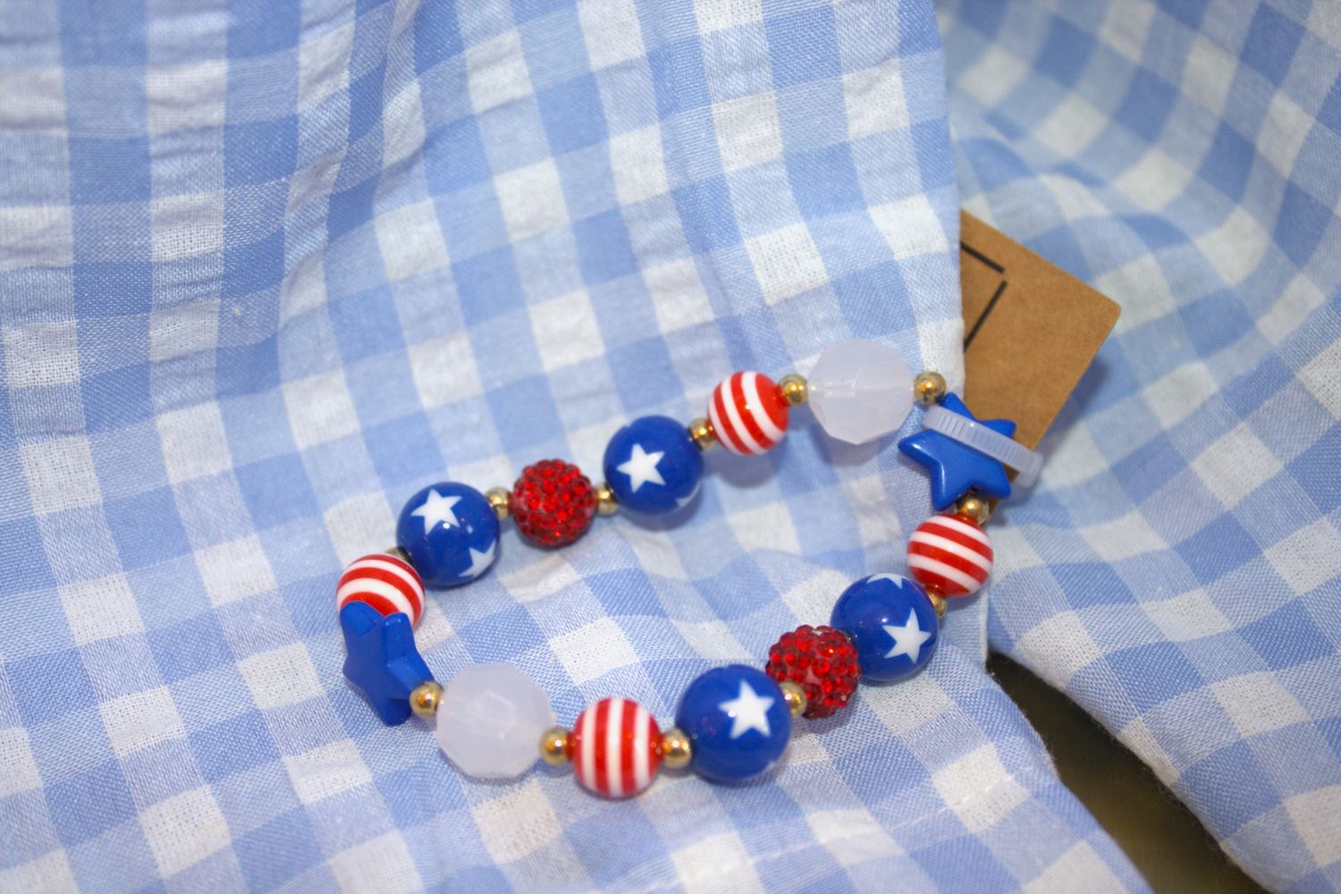 Patriotic Chunky Bead Stretch Bracelet