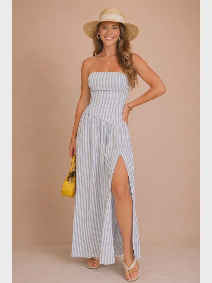 Striped Strapless Maxi Dress, Size: Small