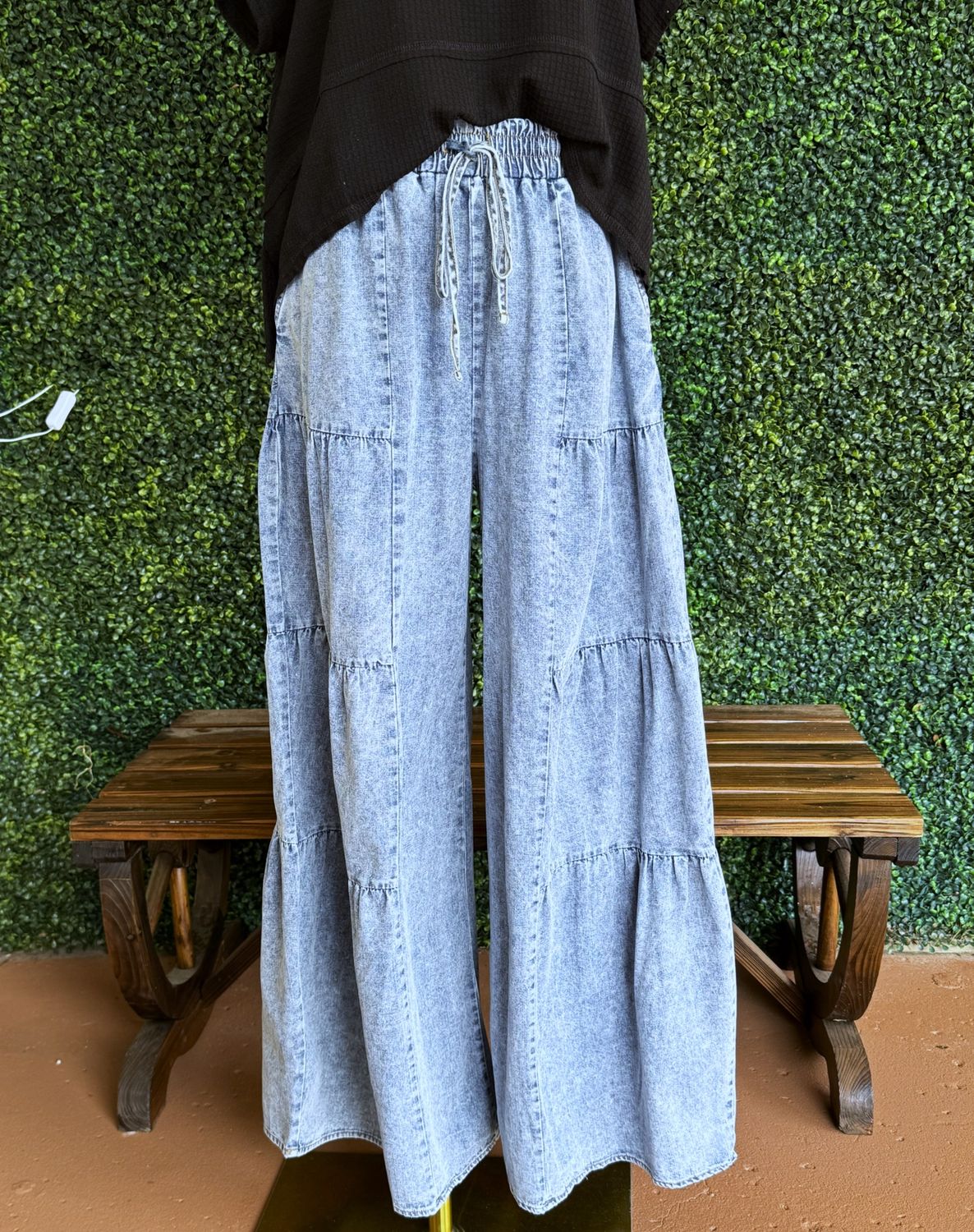 Tiered Layers Mineral Washed Chambray Pants, Size: Small
