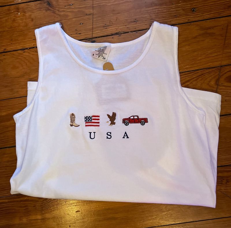 Embroidered USA Icons Comfort Colors Tank Top