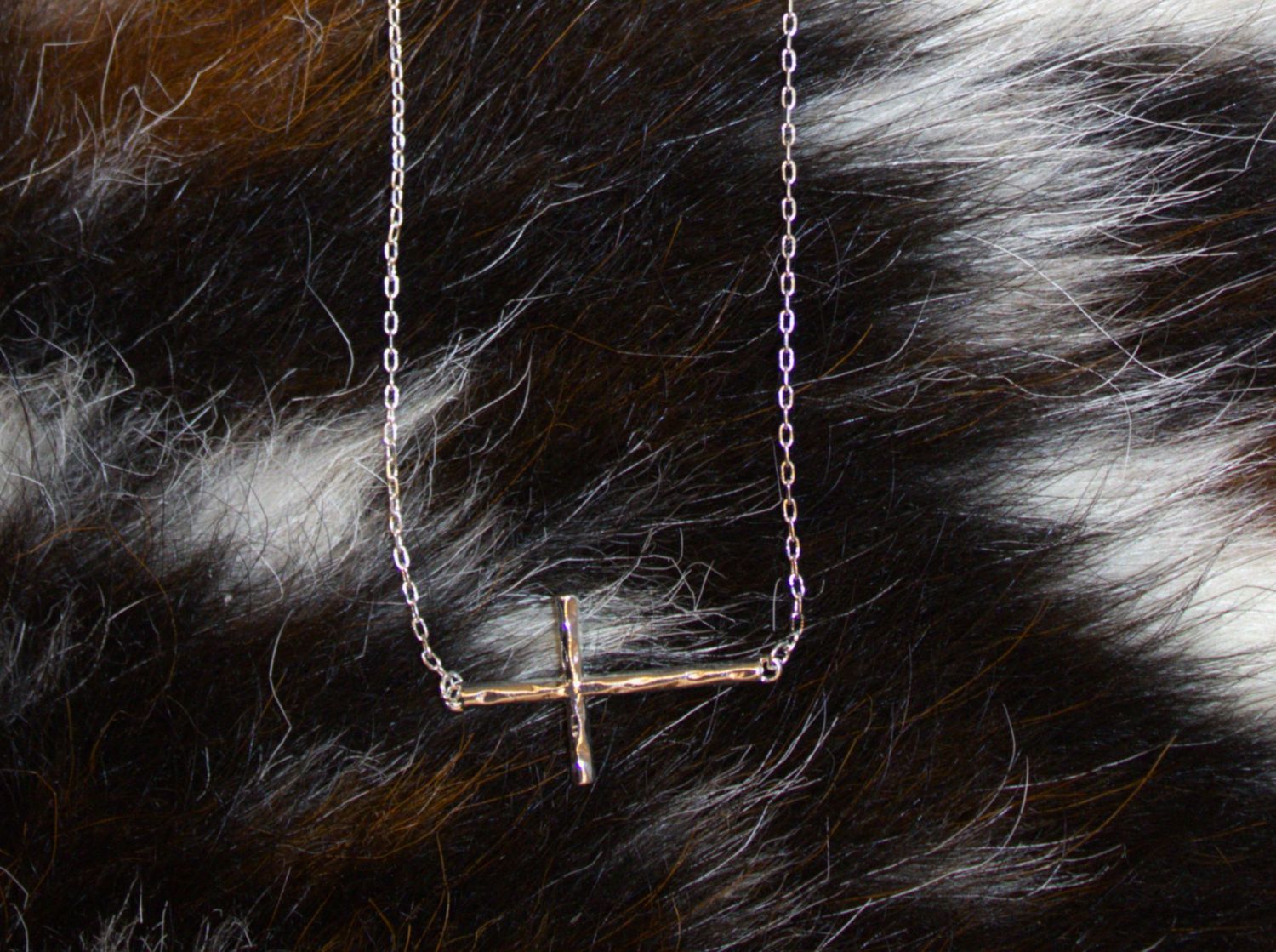 Silver Chain with Silver Sideway Cross And Silver Ball Earrings