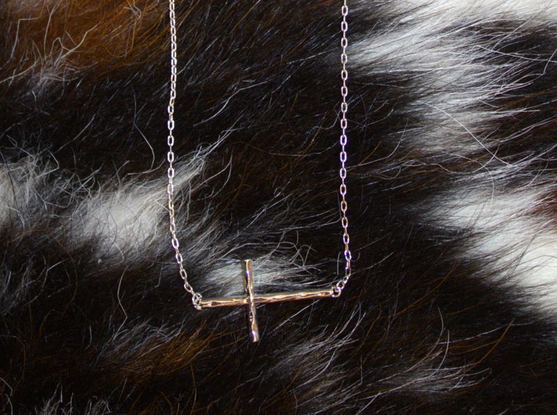 Silver Chain with Silver Sideway Cross And Silver Ball Earrings