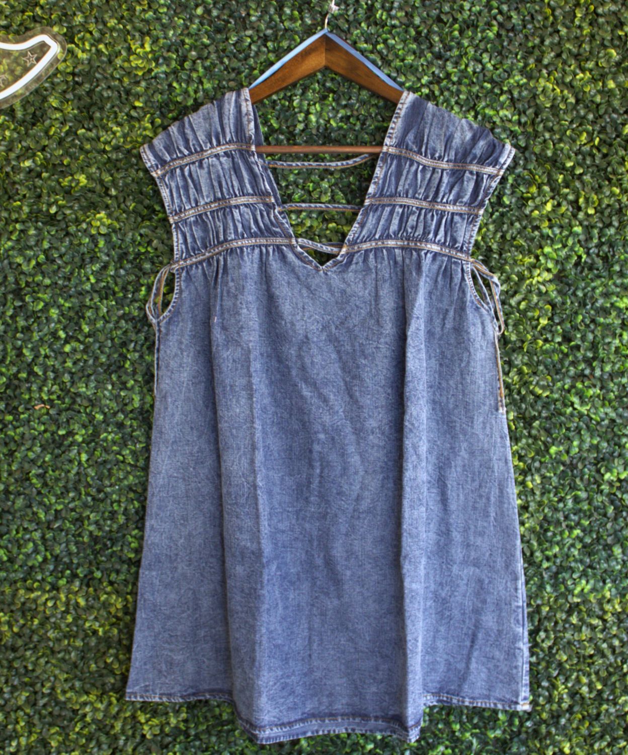 Mineral Washed Chambray Mini Dress, Size: Small
