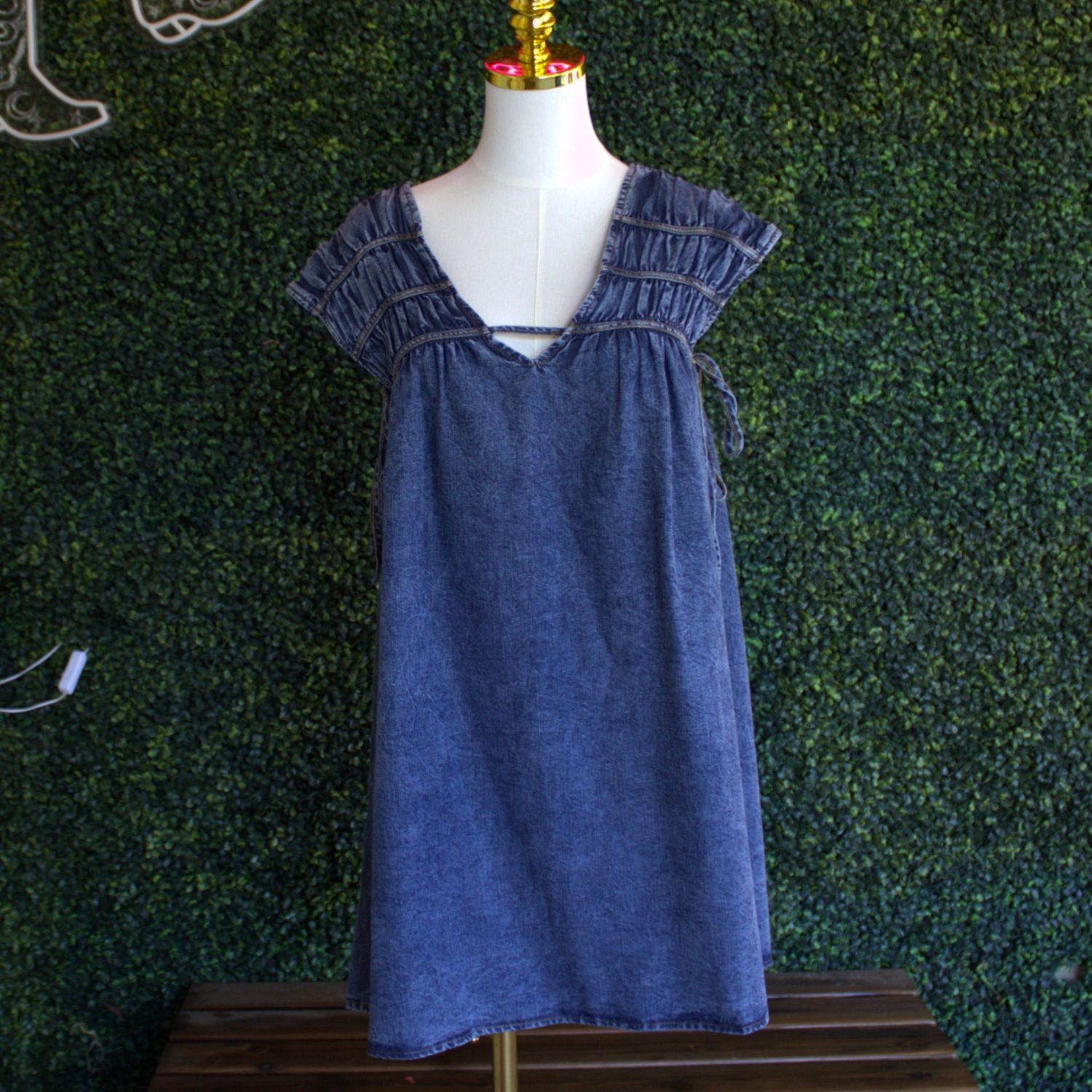 Mineral Washed Chambray Mini Dress, Size: Small