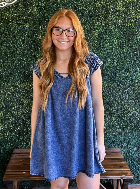 Mineral Washed Chambray Mini Dress