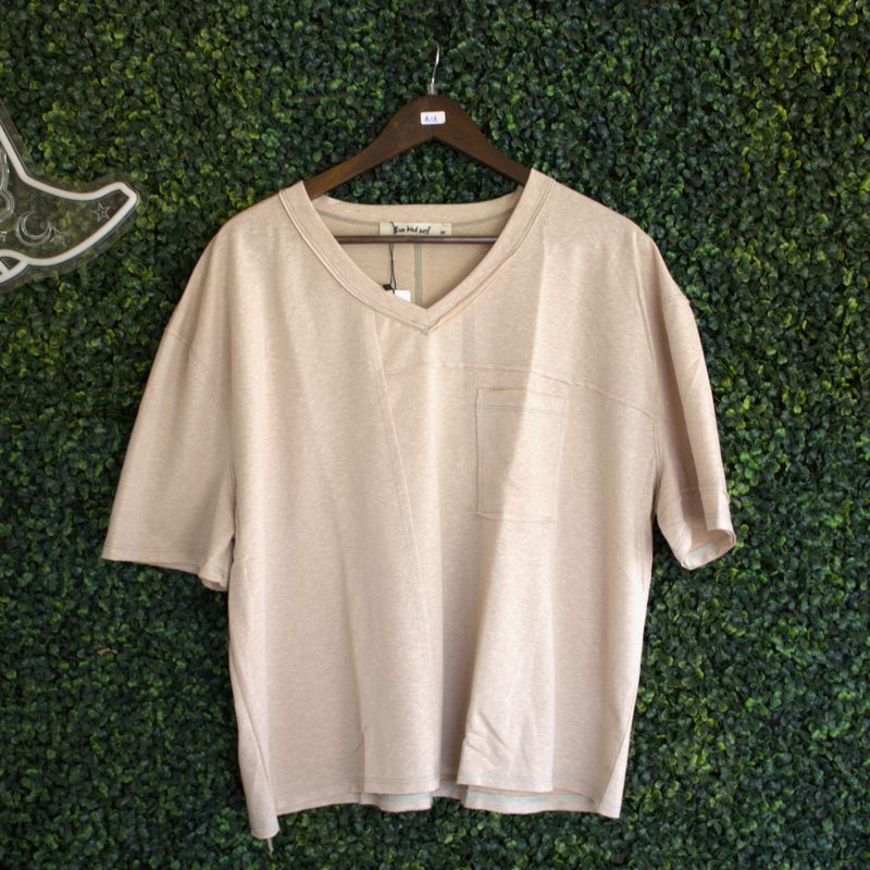 Katie V Neck Tee - Taupe