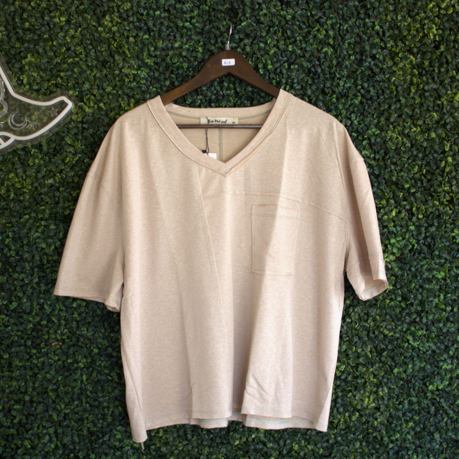 Katie V Neck Tee - Taupe, Size: Small