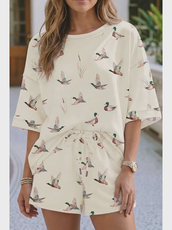 Ldc Shift High Waist Mallard Duck Print Short Sleeve Set