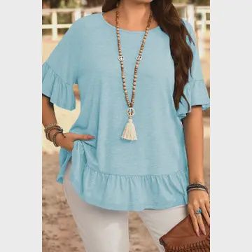 Ruffled Short Sleeve Plus Size Casual Blouse