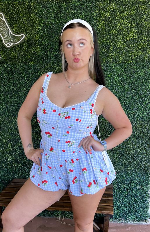 Cherry Gingham Bubble Romper