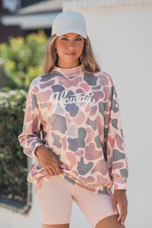 Camo Howdy Oversized Mock Neck Sweatshirt