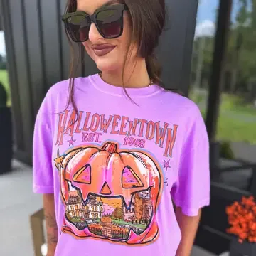Halloweentown Graphic Tee On Neon Violet, Size: Small