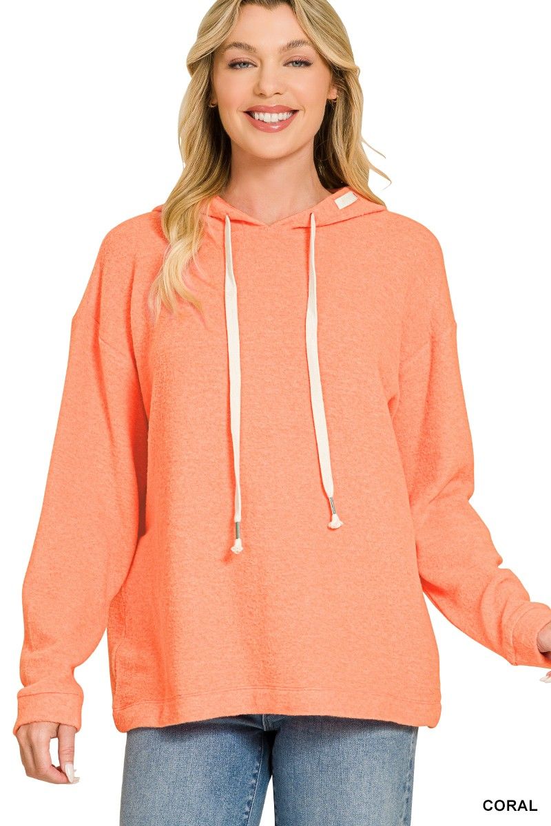 Soft Brushed Hacci Hoodie, Color: Coral, Size: Small/Medium