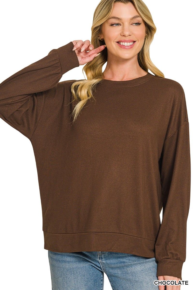 Soft Hacci Basic Pullover, Color: Brown, Size: Small