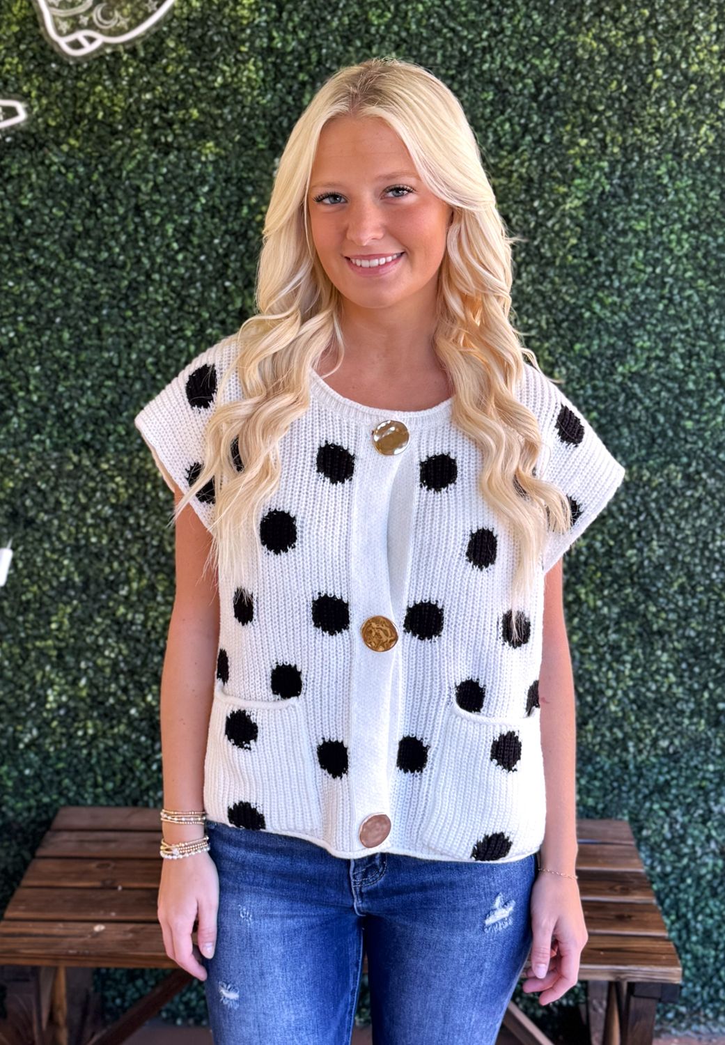 Polka Dot Cardigan Gold Buttons, Size: Small