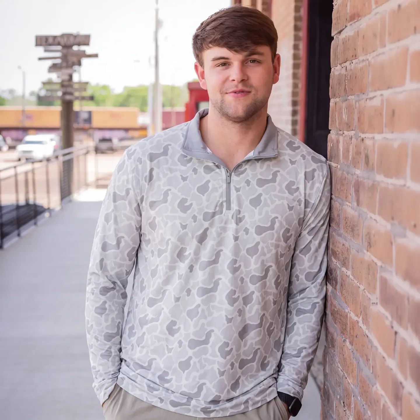 1/4 Zip Pullover White Camo, Size: Small