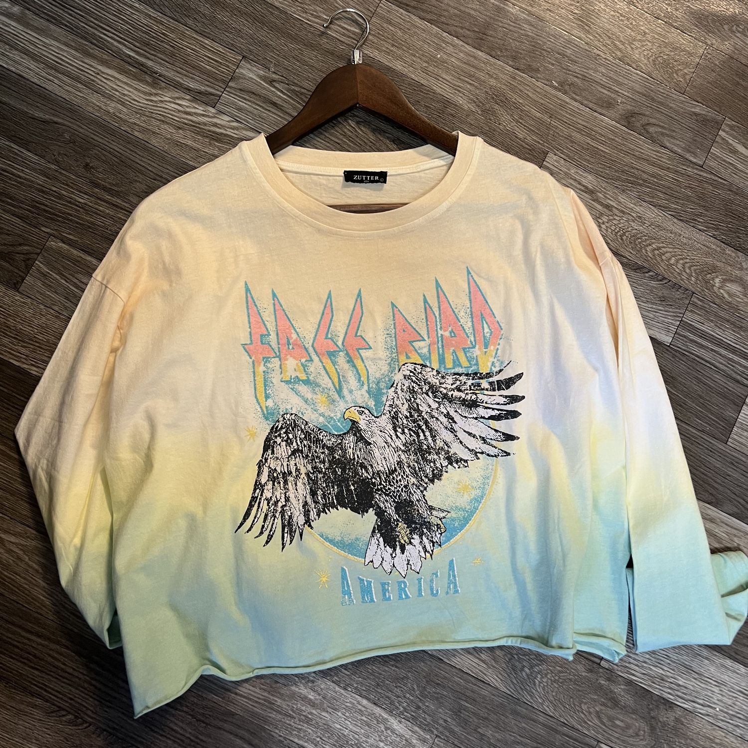 Free Bird America Ombre Long sleeve tee, Color: Cream/Teal, Size: Small