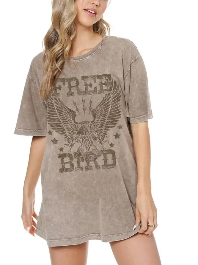 Free Bird Eagle Vintage Graphic S/S Washed Boyfriend Fit Tee, Size: Small