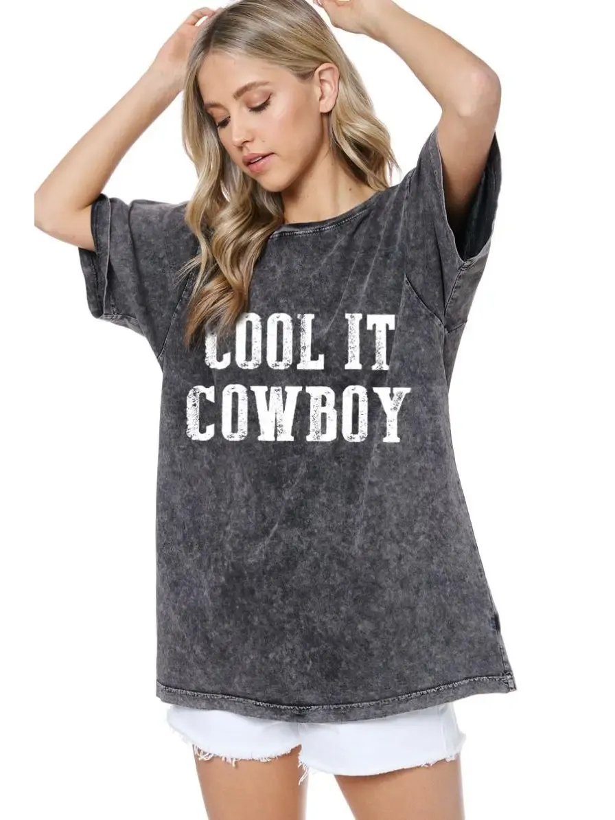 Cool It Cowboy Graphic S/S Washed Boyfriend Fit Tee, Size: Small