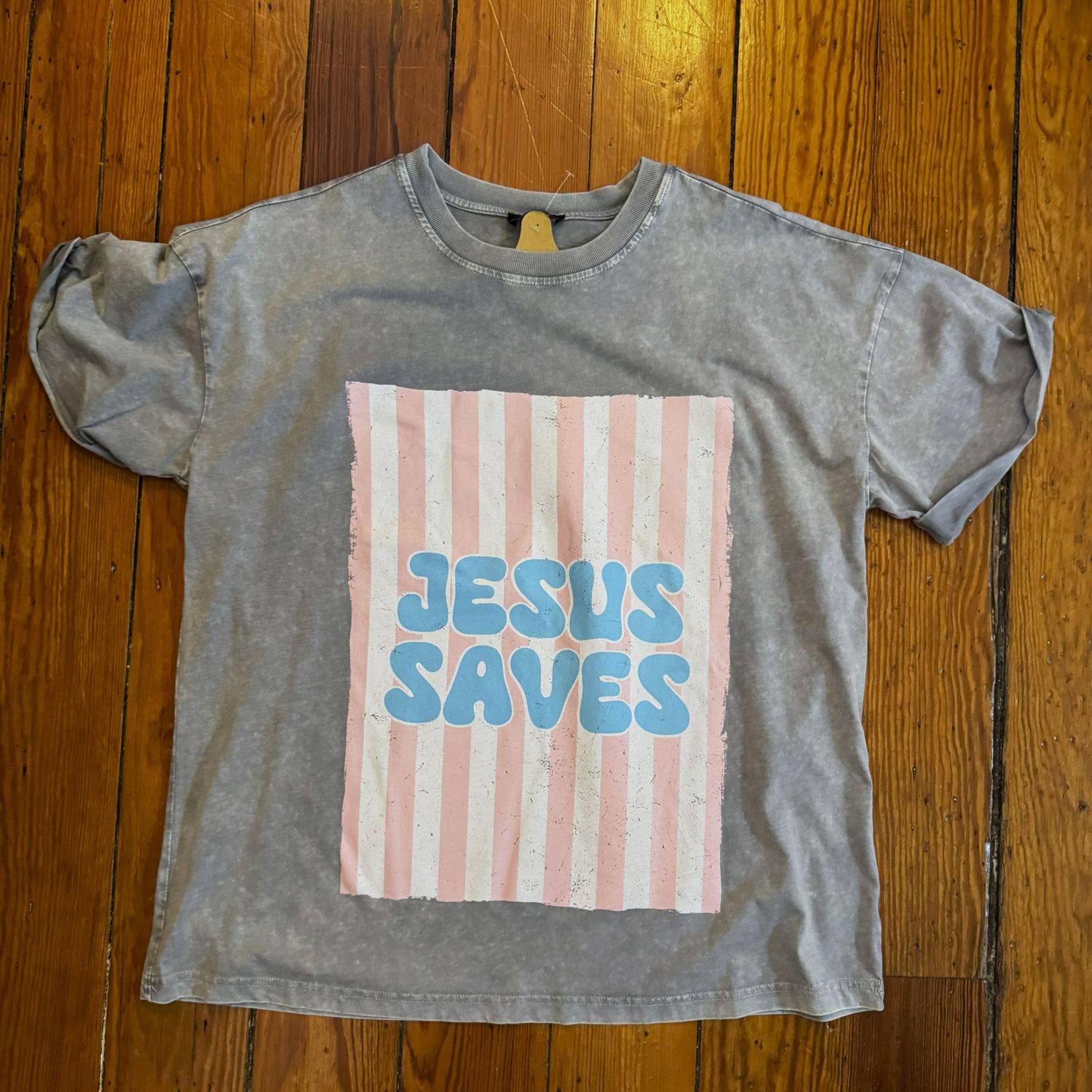 Jesus Saves Graphic S/S Oversized Seamless Tee, Size: Small