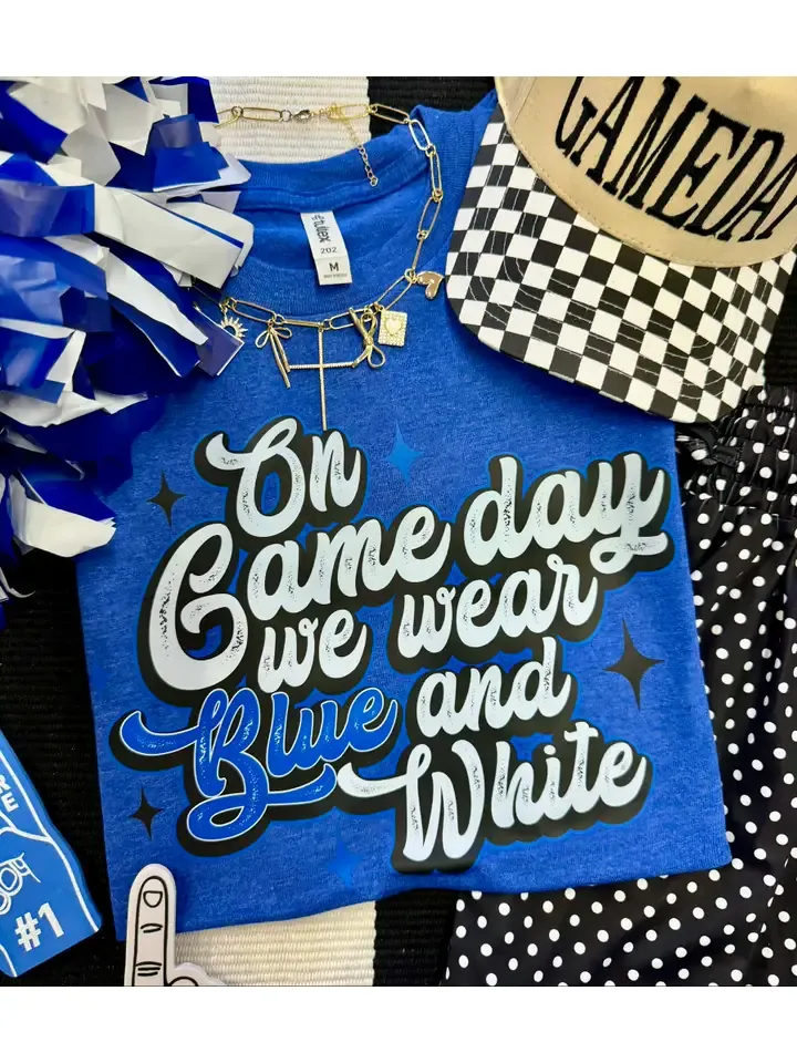 On Gameday We Wear Blue and White Tee, Size: Small