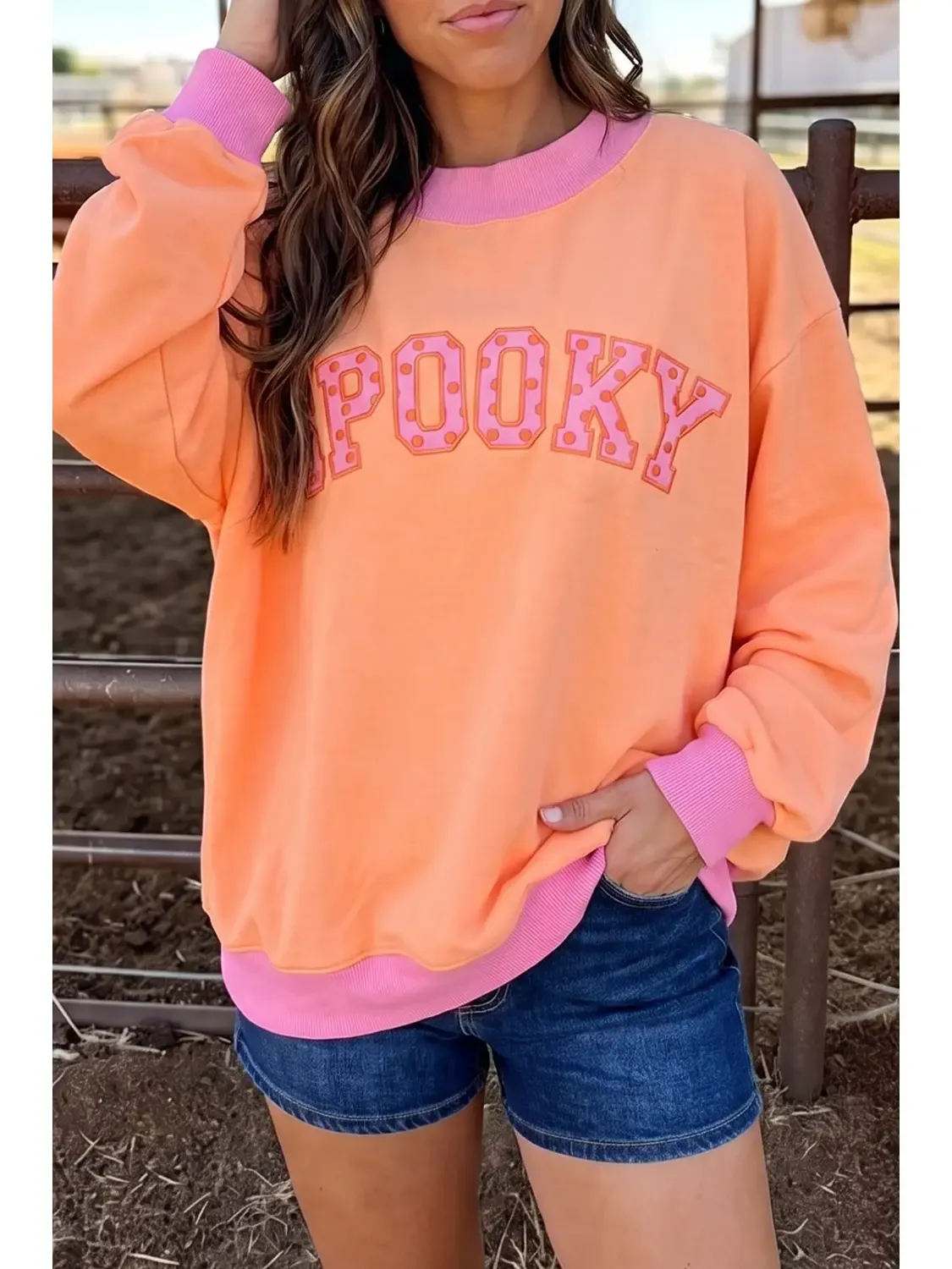Polka Dot Letter Graphic Colorblock Mock Neck Sweatshirt, Size: Small