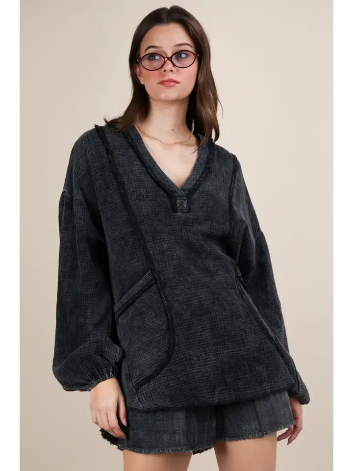 PLUS Size Washed Cotton Gauze Oversized Top, Size: 1X