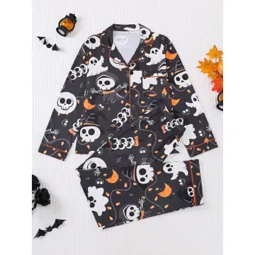 Halloween Pajama Set Pumpkin Print Long Sleeve Sleepwear Set, Size: Small