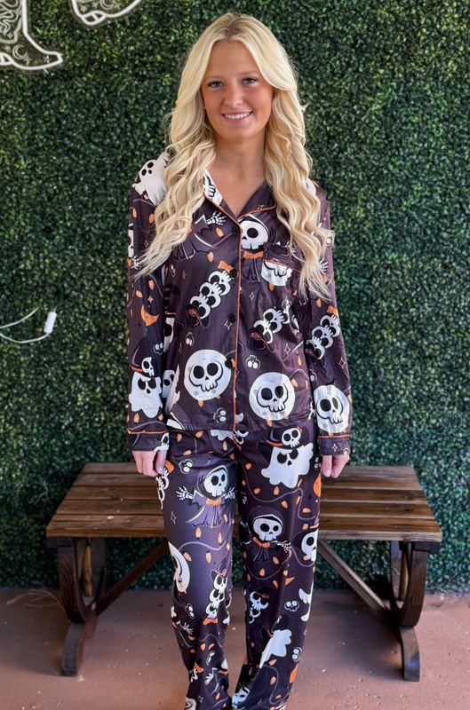 Halloween Pajama Set Pumpkin Print Long Sleeve Sleepwear Set