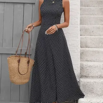 Lace-Up Backless Elegant Polka Dot Sleeveless Dress, Size: Small