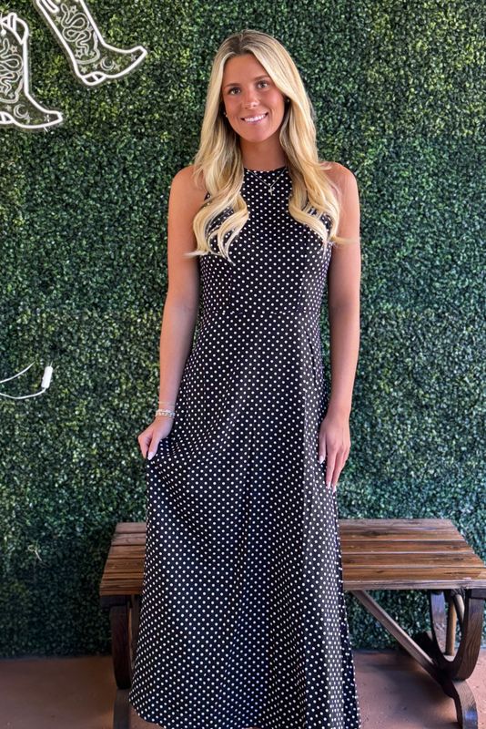 Lace-Up Backless Elegant Polka Dot Sleeveless Dress