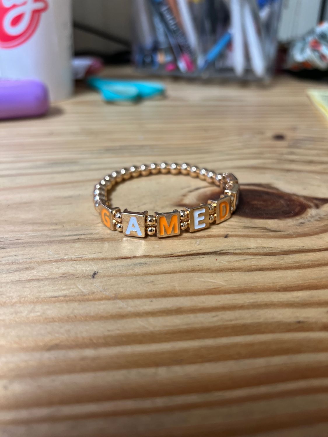 Gameday Football Charm Heishi Beaded Stretch, Distinction: Orange and White GAMEDAY