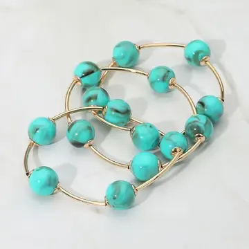 Round Ball Wire Beaded Stretch, Color: Gold and Turquoise