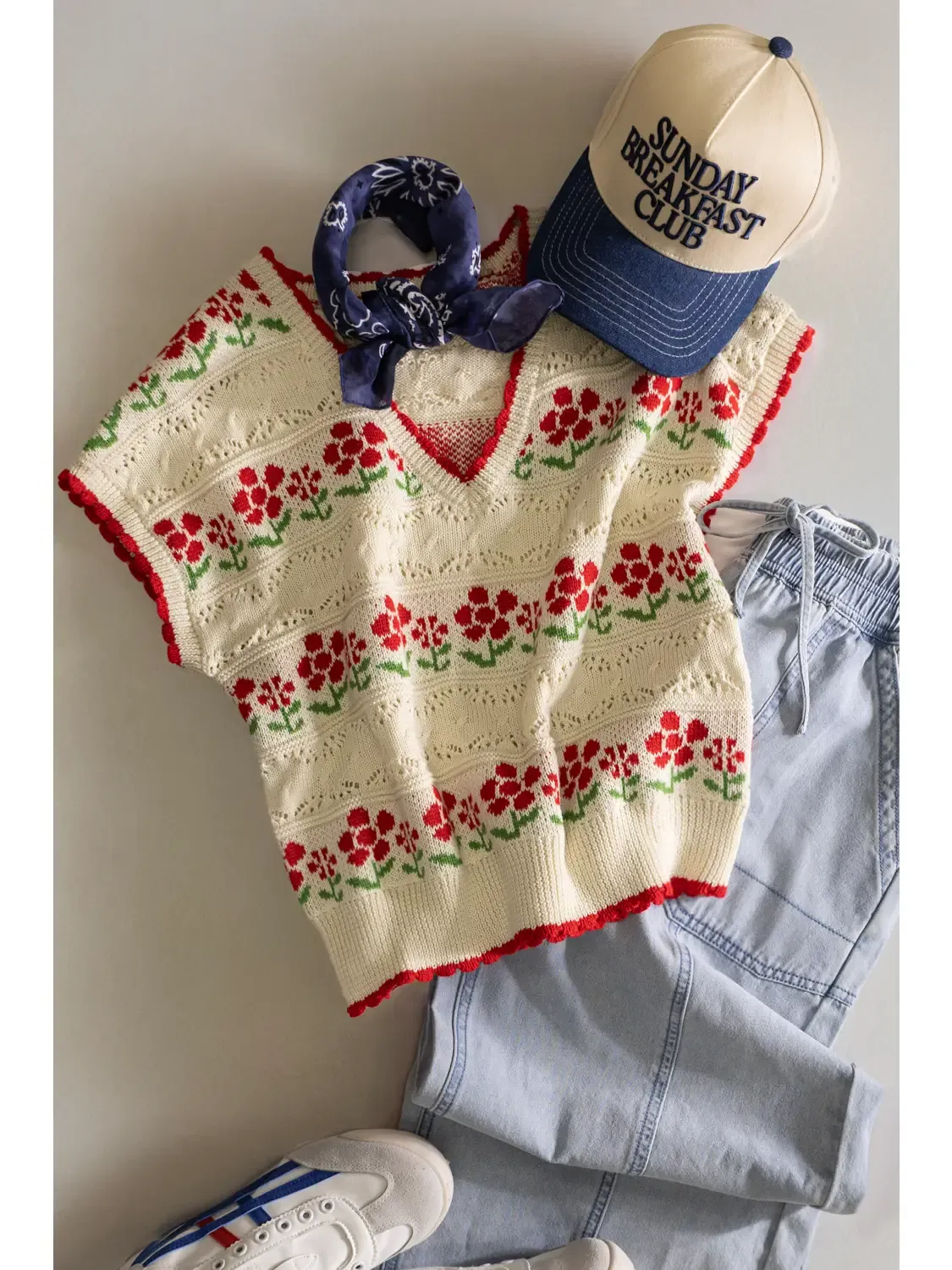 Floral Graphic Knit Sweater Vest, Size: Small