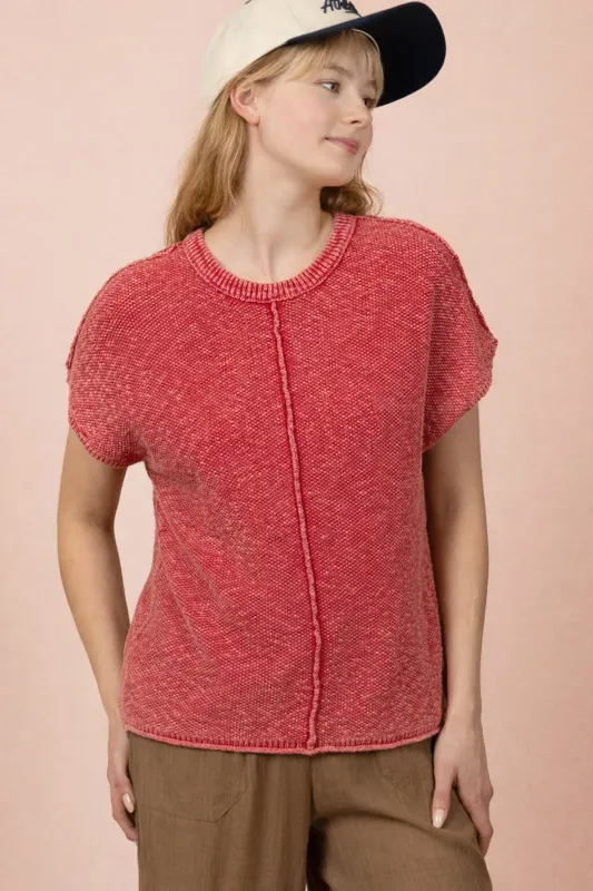 Mineral Washed Knit Casual Sweater Top